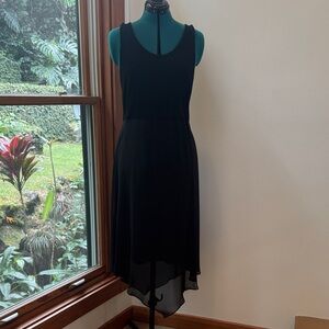 Vince Camuto lightweight Black knit High Low Dress with sheer skirt overlay